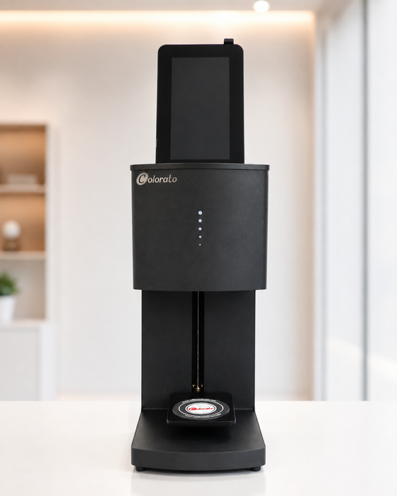 Kaffeedrucker / Bierdrucker / Latte Art Drucker Coloranino® (Komplett-Paket) +1 Gratis Patrone (braun) + Gratis Selfie-Cam Colorato-drinks