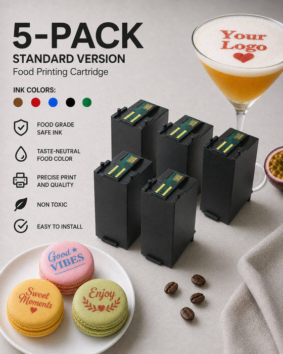 5-pack of brown ink cartridges for Coloranino® coffee printers / beer printers / latte art printers - (1 free cartridge) Standard version Colorato-drinks